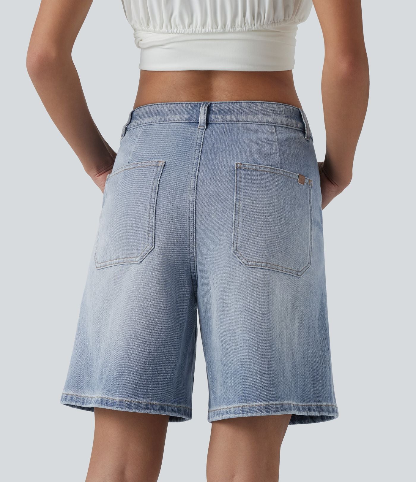Short en jean Halara Flex™ mi-taille ample délavé décontracté avec poches
