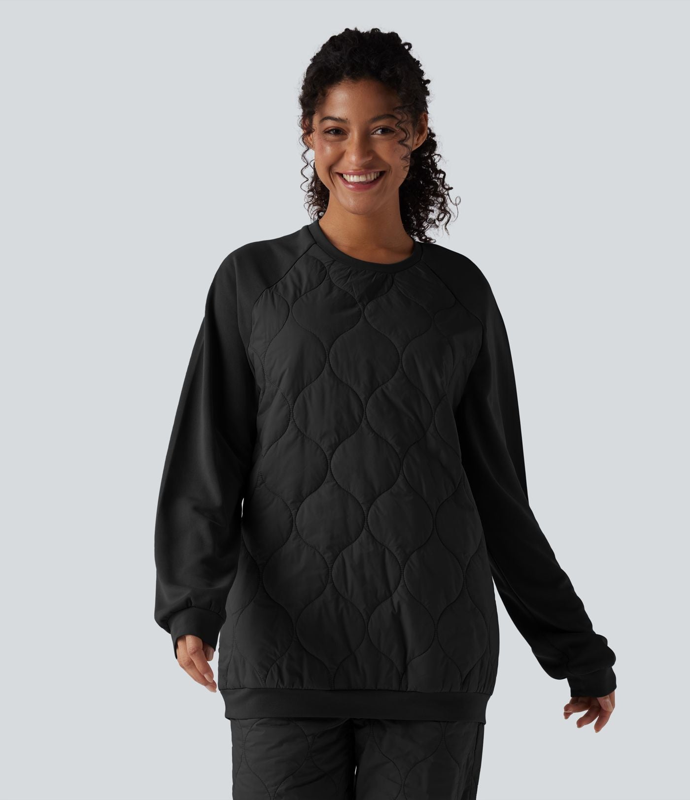 Sweat-shirt de sport matelassé camping à col rond et manches longues