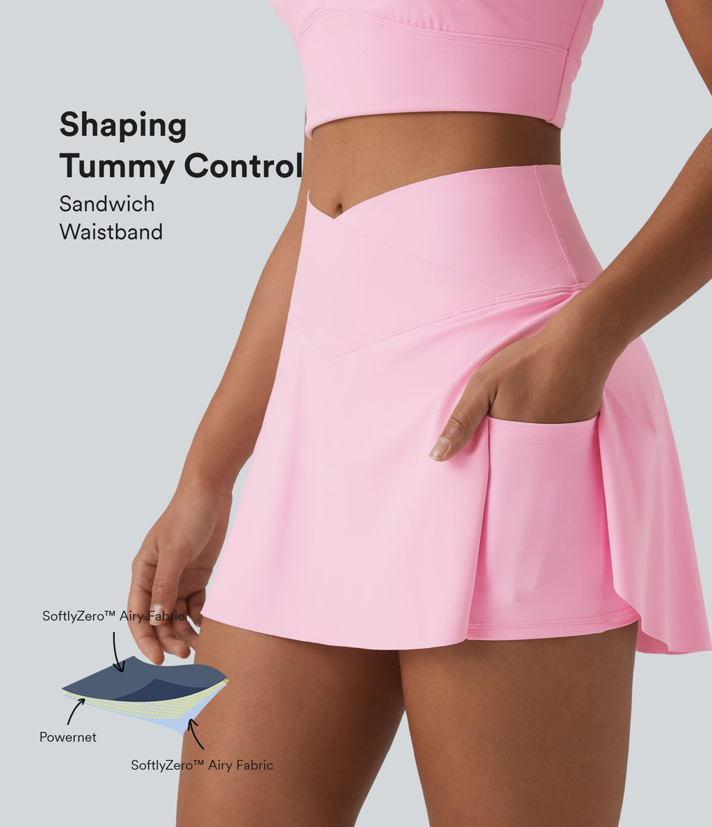 Jupe-short de tennis SoftlyZero™ Airy gainante croisée à effet frais InstantCool et poches, Lucid, protection solaire UPF50+