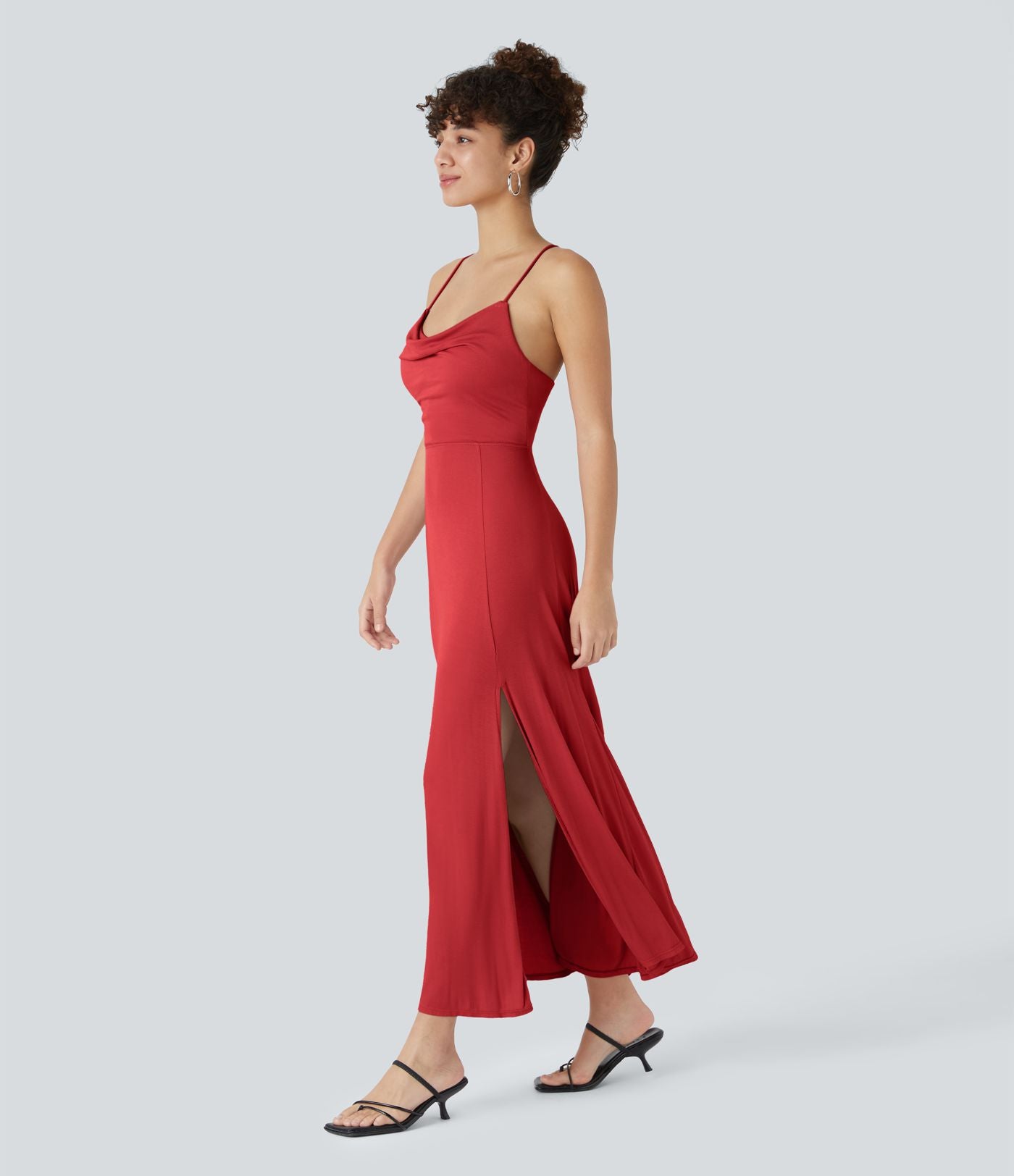 Robe Soirée Midi Encolure Côtelée Dos Nu Lacets Croisés Fendue