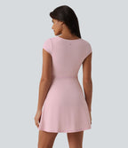 Robe décontractée mini 2-en-1 Softlyzero™ Plush à col carré style corset avec poche