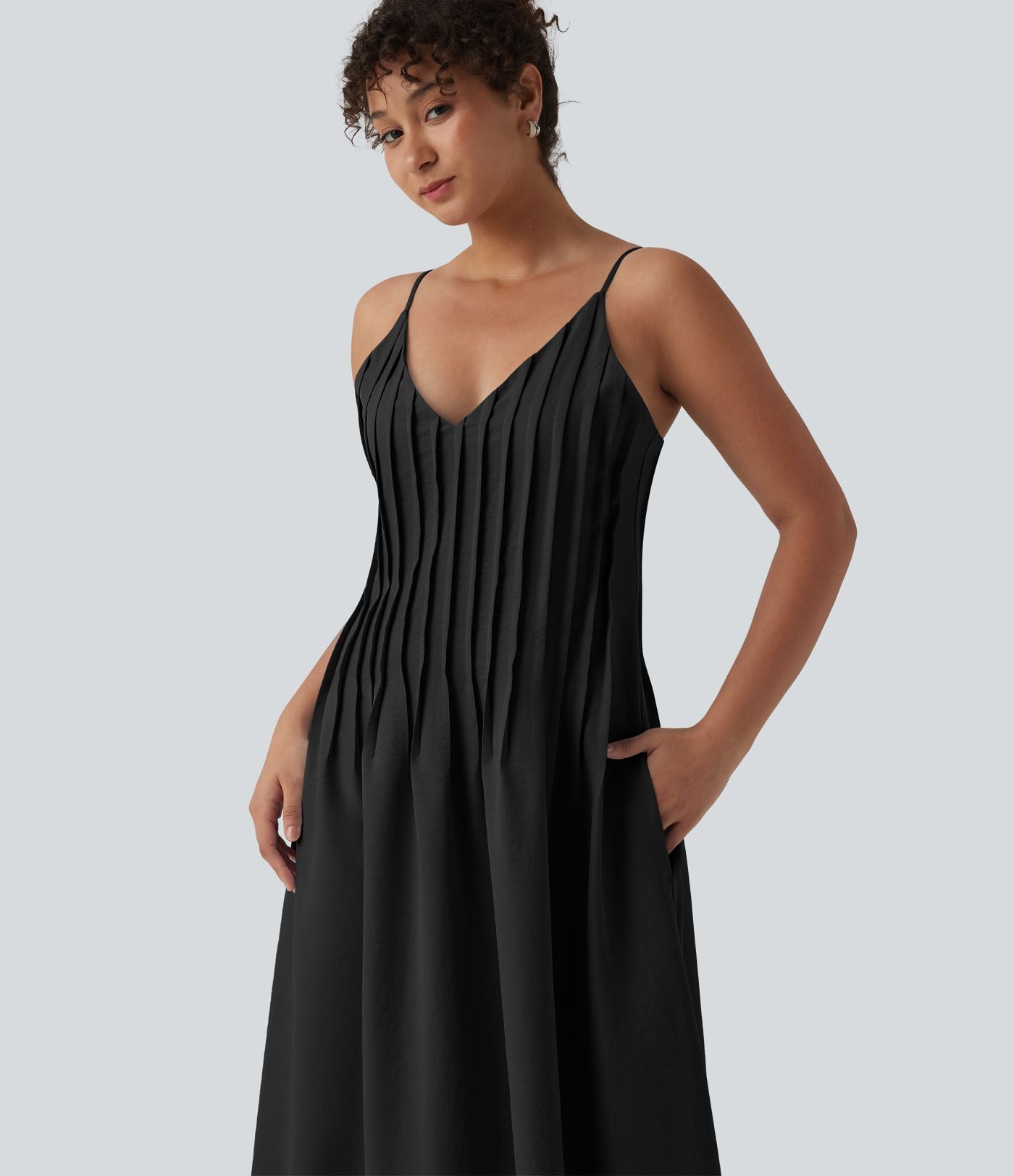 Robe longue à bretelles col V avec poches