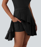 Jupe mini décontractée 2-en-1 SoftlyZero™ Airy effet frais InstantCool taille haute à volants superposés avec poche