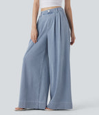 Jean palazzo ample et fluide Halara Flex™ Cool Touch en denim extensible tricoté à taille haute, séchage rapide et multiples poches
