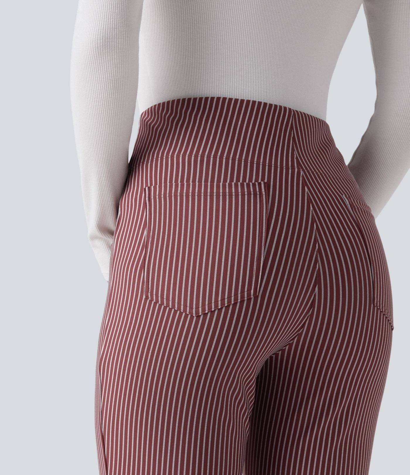 Pantalon de travail Halara Flex™ évasé à rayures, taille haute, avec poches