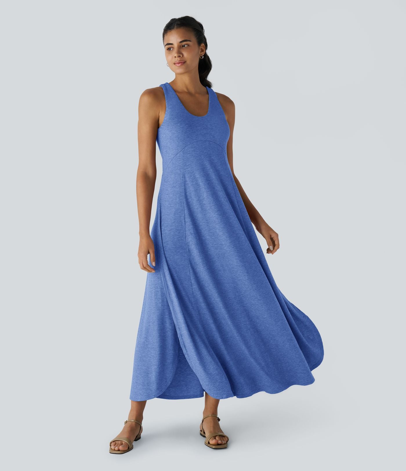 Robe Casual Débardeur Longue Fluide Fendue Dos Nu à Col en U