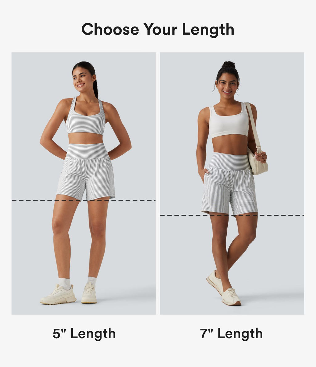 Short de yoga 2-en-1 à rayures, taille très haute, 12,5 cm, à poches