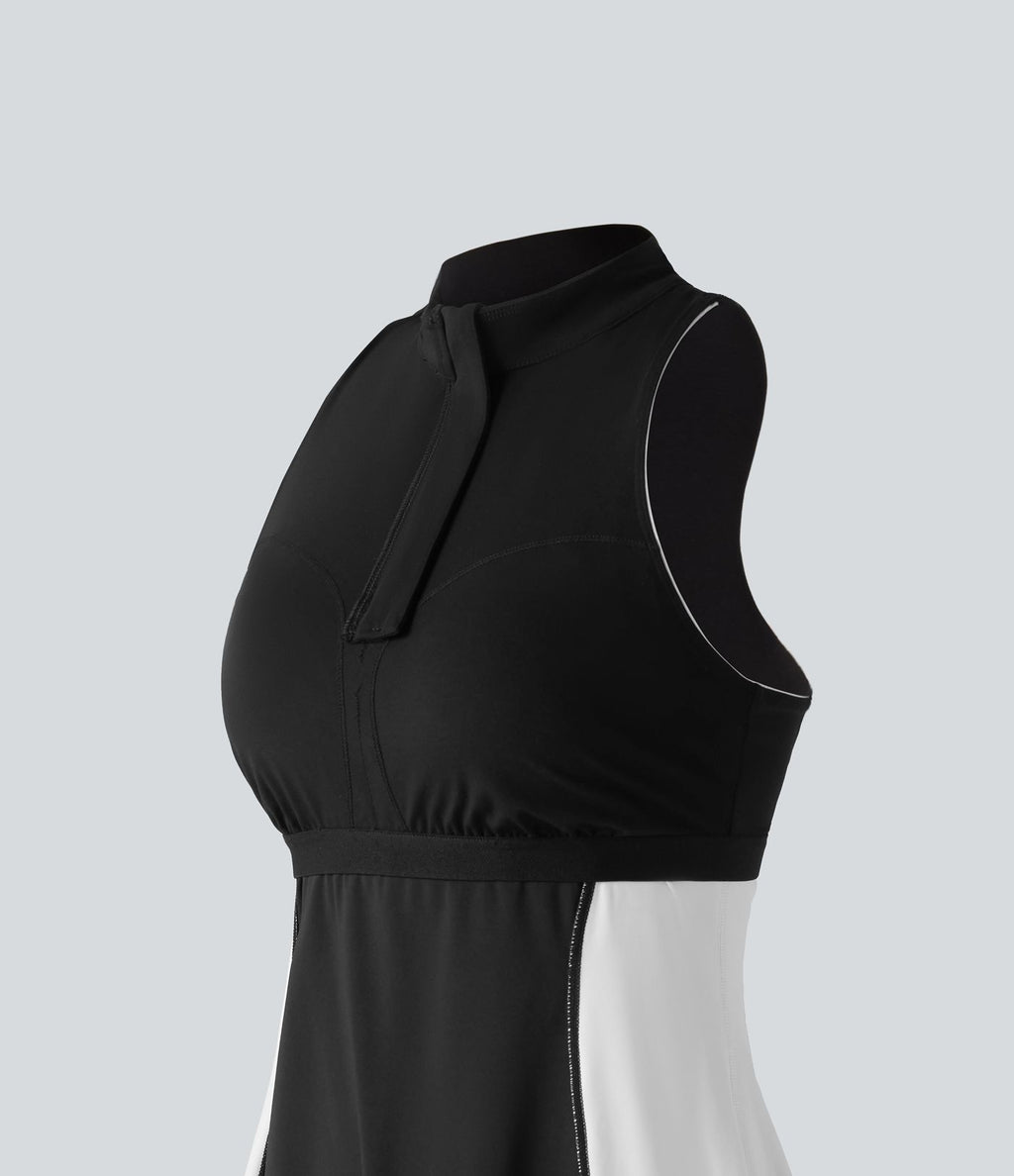 Halara UltraSculpt™ Robe sport mini de golf à col cheminée, soutien-gorge intégré, dos nageur et colorblock