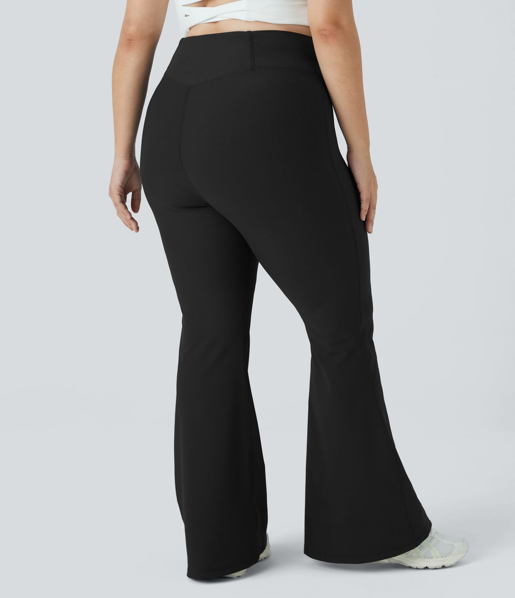 Patitoff™ Flow Pantalon Super Évasé Grande Taille à Taille Haute Croisée avec Poche Arrière Résistant aux Poils