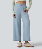 Jean 7/8 ample drapé en lyocell taille mi-haute avec poches