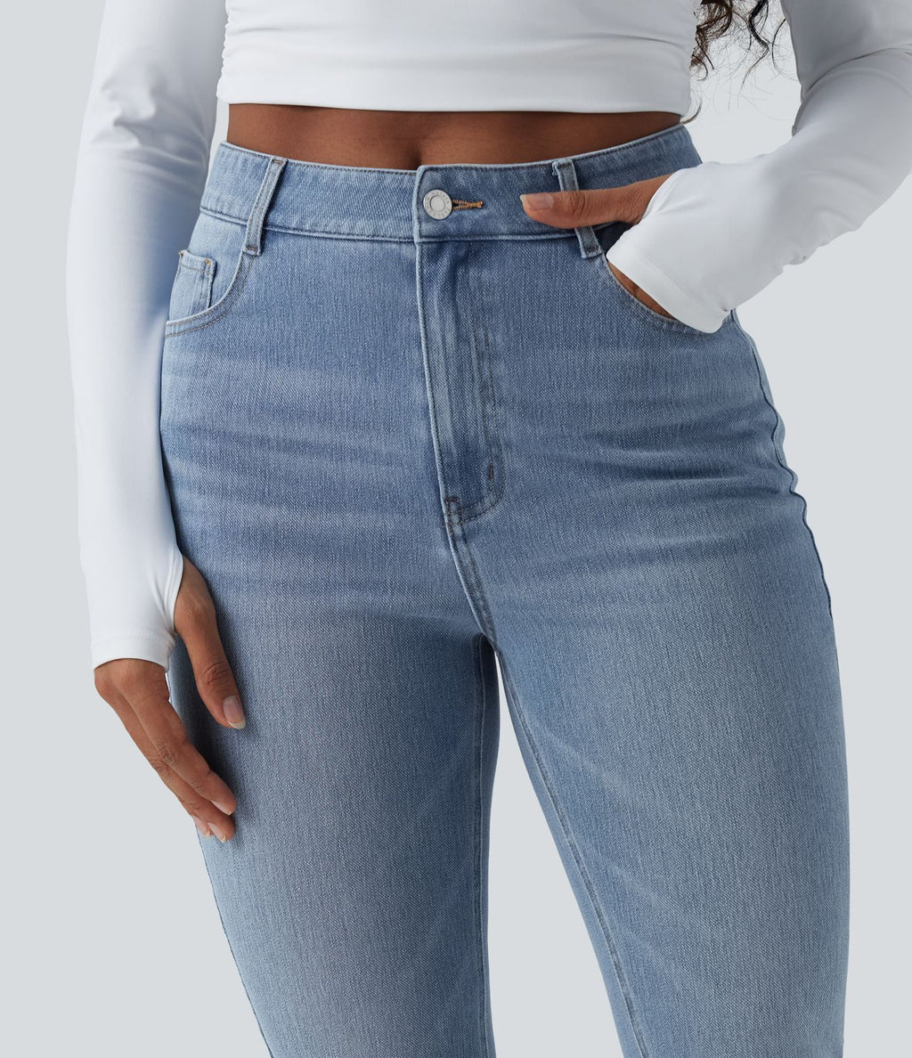 Jean Halara Flex™ taille haute slim délavé décontracté avec poches