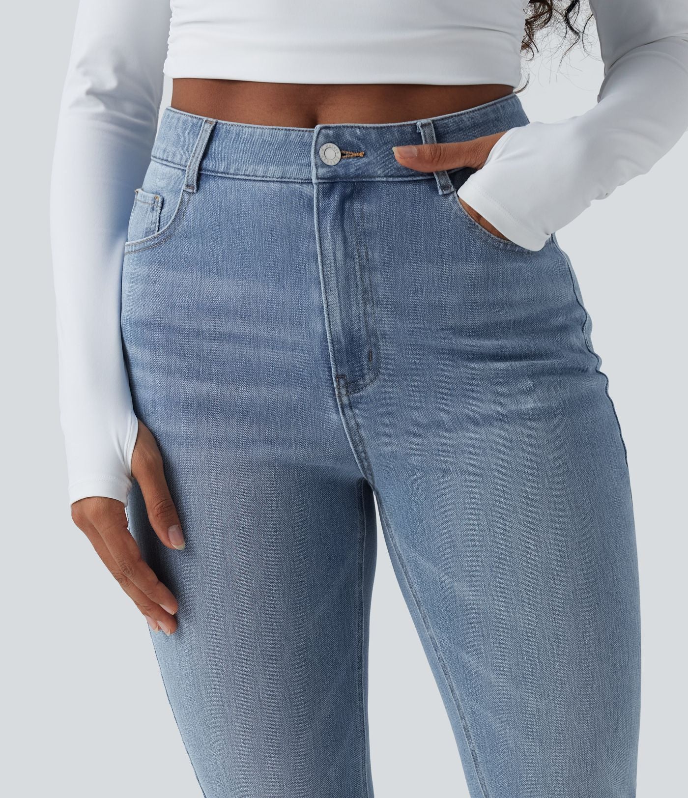 Jean Halara Flex™ taille haute slim délavé décontracté avec poches