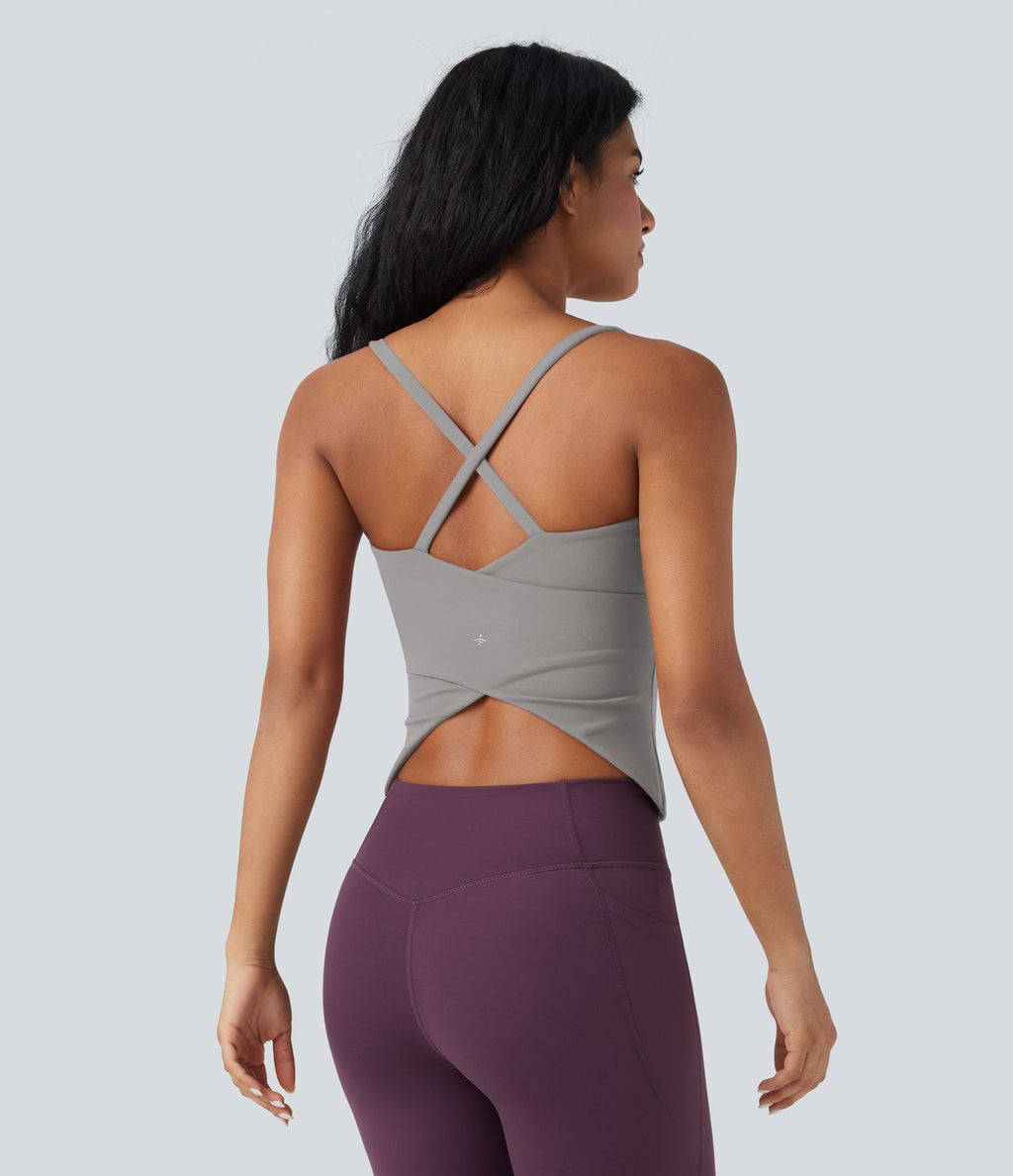 Débardeur de yoga col rond dos croisé à ourlet croisé
