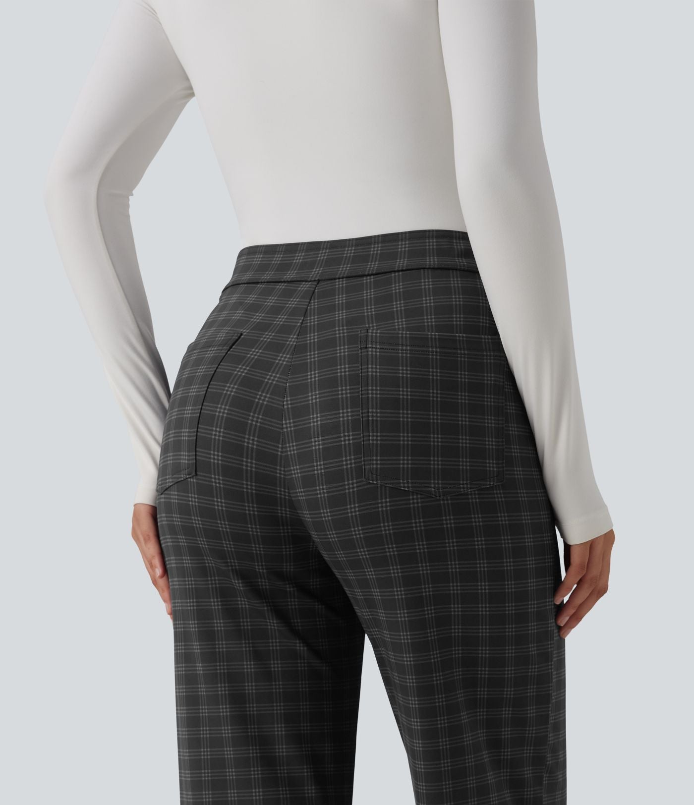 Pantalon tailleur Halara Flex™ à carreaux taille haute coupe droite avec poches