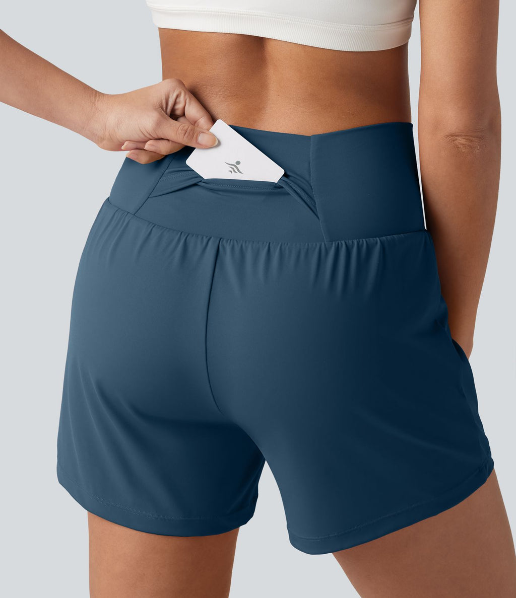 Short de yoga SoftlyZero™ Airy croisé taille haute 2-en-1 effet frais InstantCool 12,5 cm avec poches