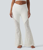 Halara Flex™ Jean évasé casual taille haute ventre plat croisé dentelle contrastée avec poches