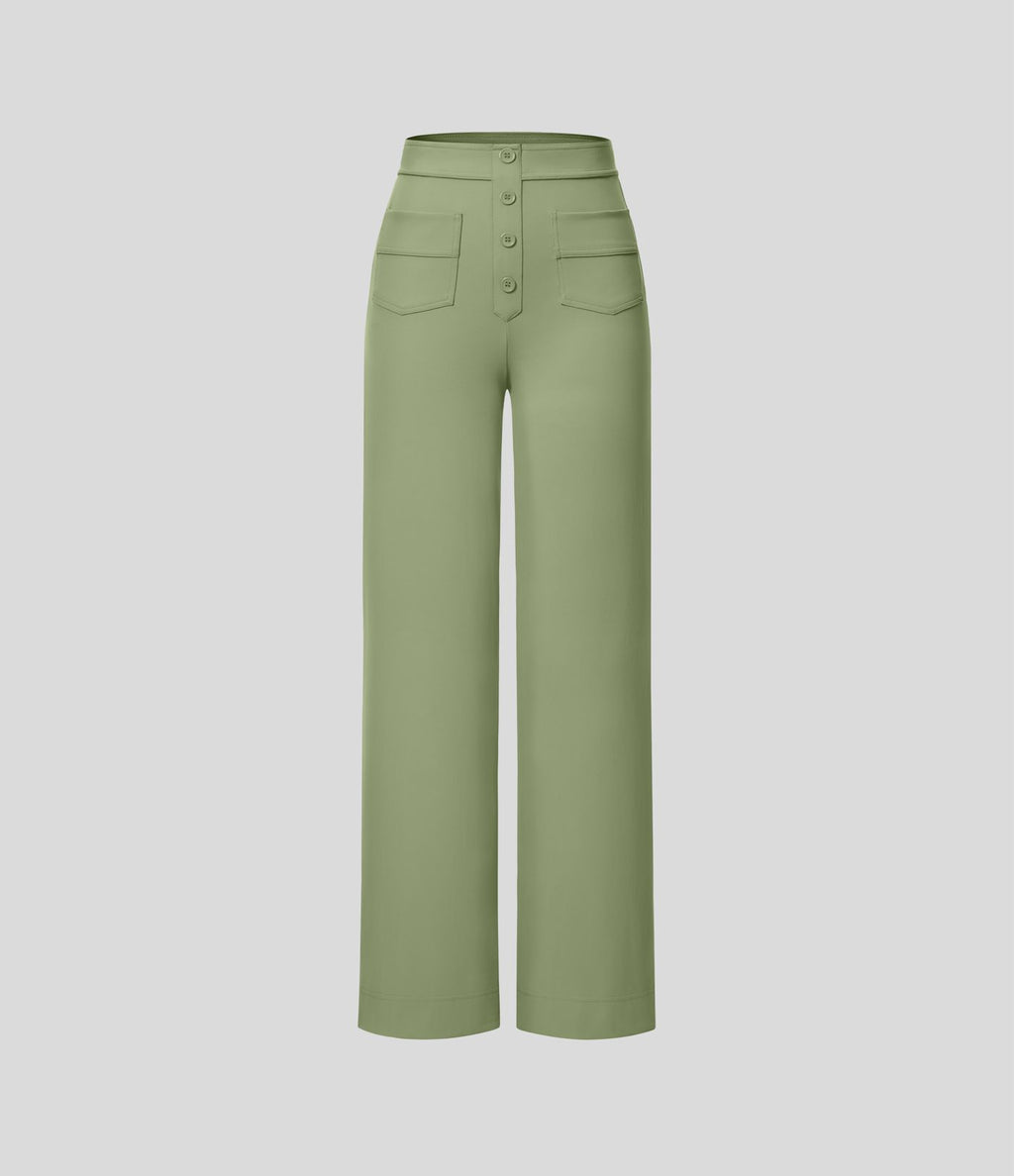 Pantalon taille haute coupe droite DayStretch avec poches