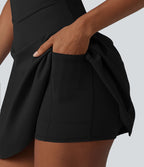SoftlyZero™ Plush Robe sport mini de yoga 2-en-1 dos nageur croisé dos nu avec soutien-gorge intégré et poches - Easy Peasy