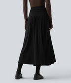Jupe tailleur midi trapèze taille haute en maille côtelée