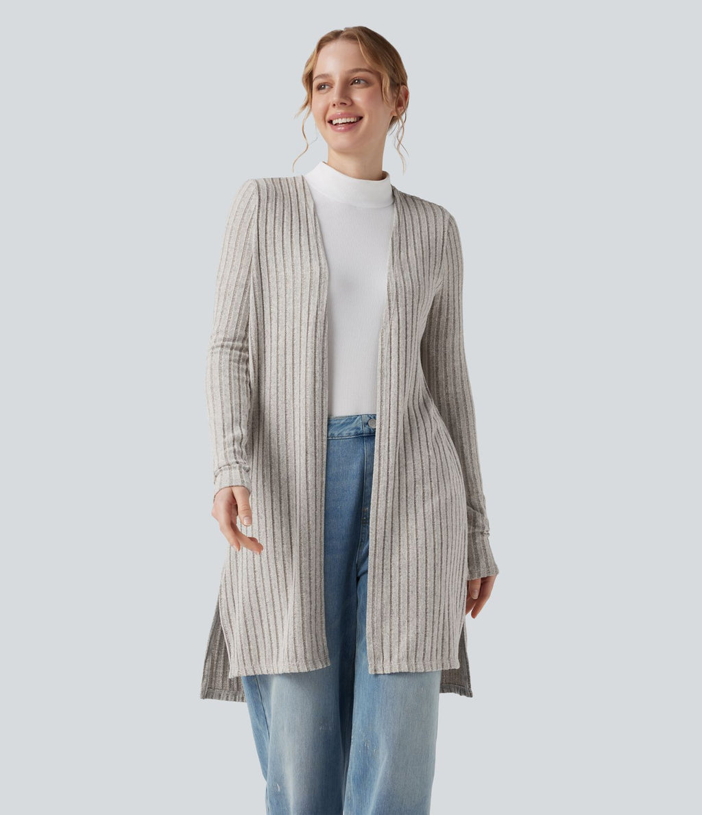 Manteau décontracté côtelé à manches longues avec fentes