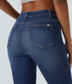 Halara Flex™ Jeans bootcut Casual Taille Haute Multiples Poches Lavés Élastiques et Tricotés Coupe