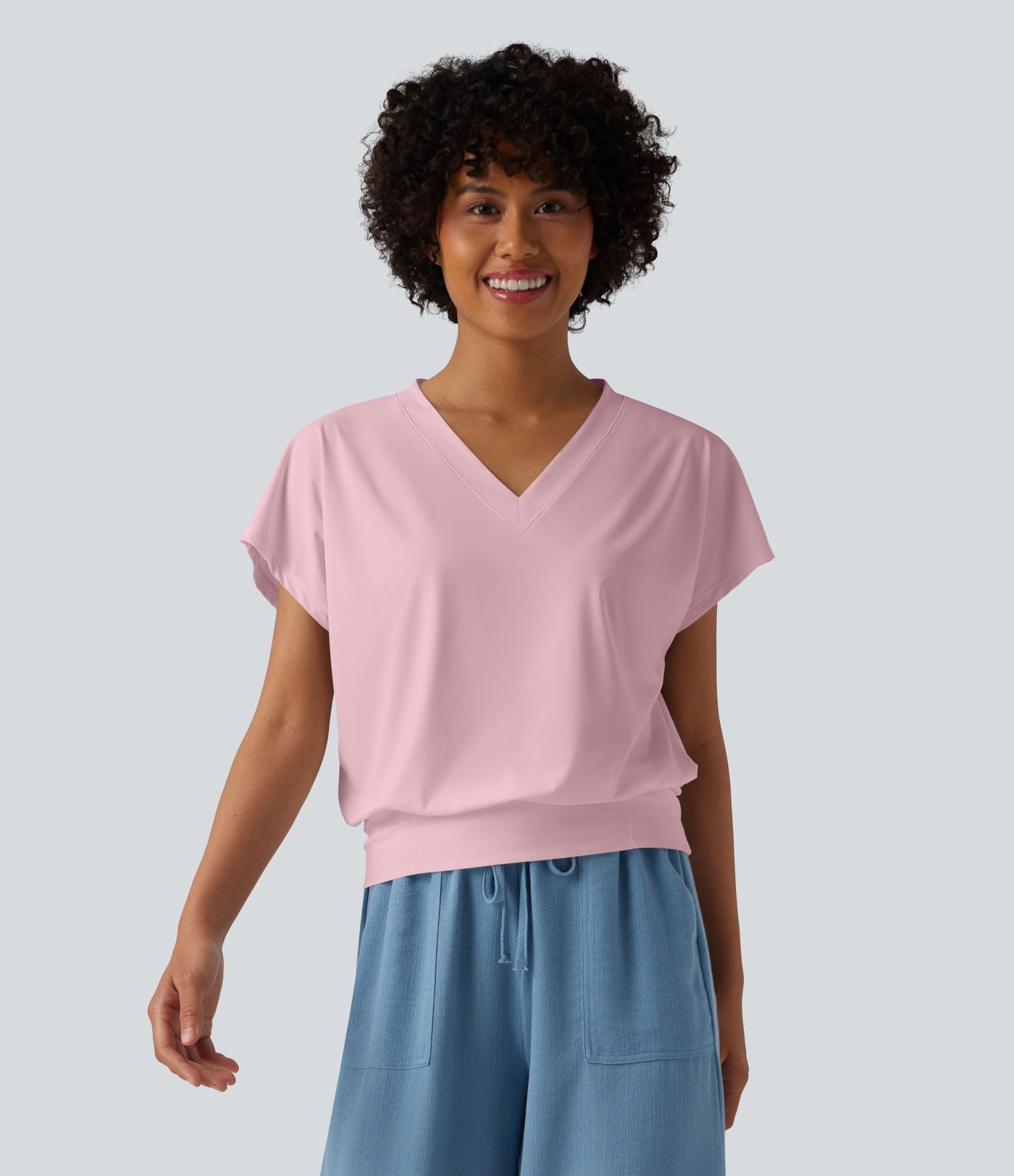 Haut de sport yoga oversize col V à manches courtes effet frais InstantCool à séchage rapide