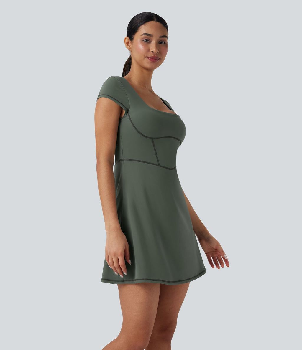 Robe décontractée mini 2-en-1 Softlyzero™ Plush à col carré style corset avec poche