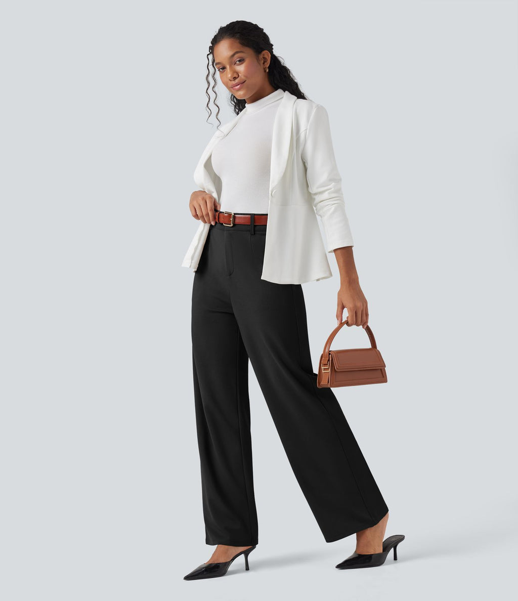 Pantalon tailleur coupe droite taille haute avec poches