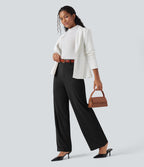 Pantalon tailleur coupe droite taille haute avec poches