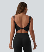 Débardeur de yoga cropped Halara UltraSculpt™ à doubles bretelles dos torsadé ouvert avec soutien-gorge intégré – Bonnets E-G
