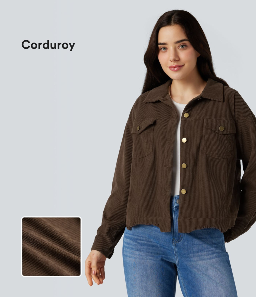 Veste chemise velours côtelé manches longues avec boutons et poches