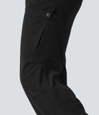 Pantalon jogging cargo velours côtelé coupe droite taille mi-haute avec cordon de serrage et poches