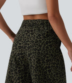 Short ample décontracté à imprimé léopard taille mi-haute, 25 cm, avec poches