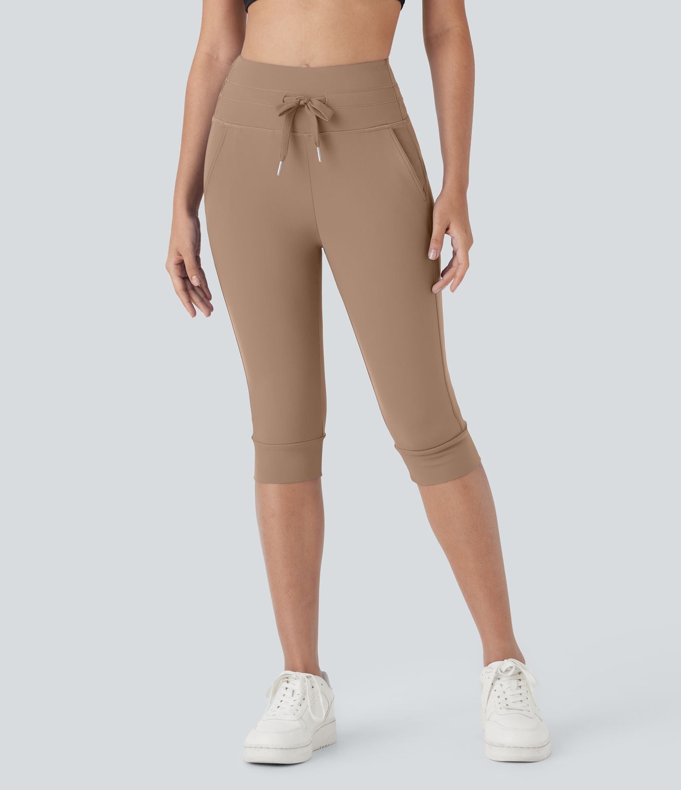 Pantalon corsaire jogging de yoga Softlyzero™ moelleux, taille haute à cordon avec poches latérales
