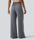 Pantalon casual ample aspect lin taille mi-haute avec poches