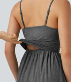 Combi-short casual 2-en-1 chiné froncé avec brassière intégrée et poches — Édition Easy Peasy