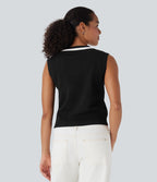 Gilet décontracté color block à col en V