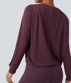 Haut de sport yoga col rond manches longues froncé - UPF50+