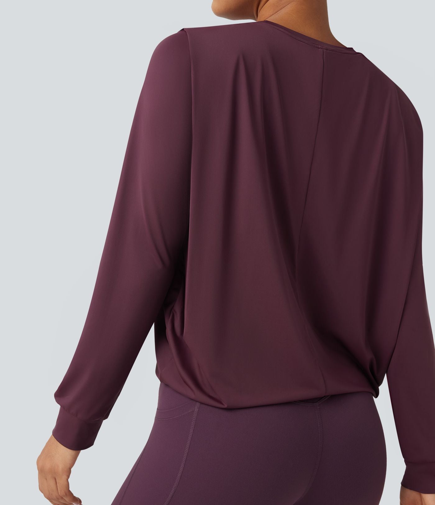 Haut de sport yoga col rond manches longues froncé - UPF50+
