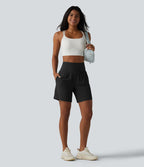 Short de yoga 2 en 1 à taille très haute, effet ventre plat, séchage rapide, 17,5 cm, avec poches