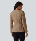 Blazer tailleur infroissable col U manches longues aspect lin