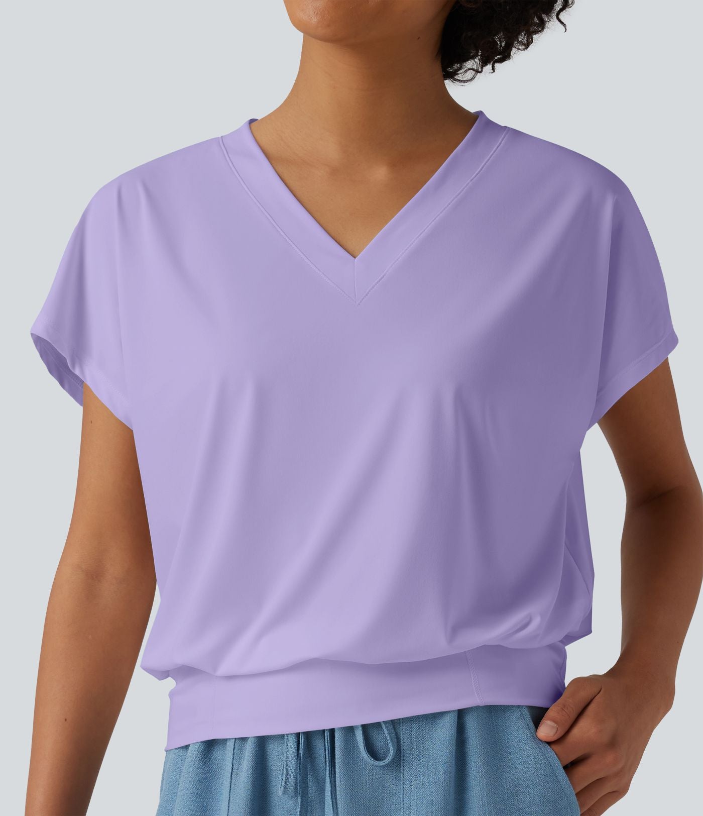 Haut de sport yoga oversize col V à manches courtes effet frais InstantCool à séchage rapide