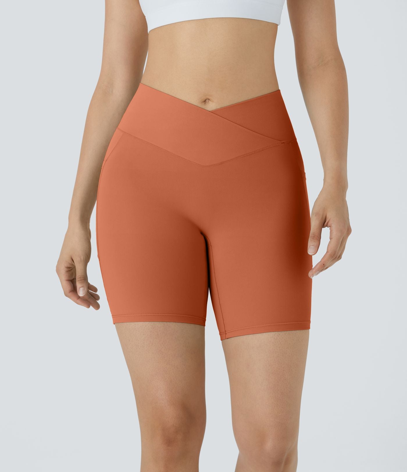 Softlyzero™ Short 17,5cm Yoga Taille Haute Crossover avec Poches Latérales