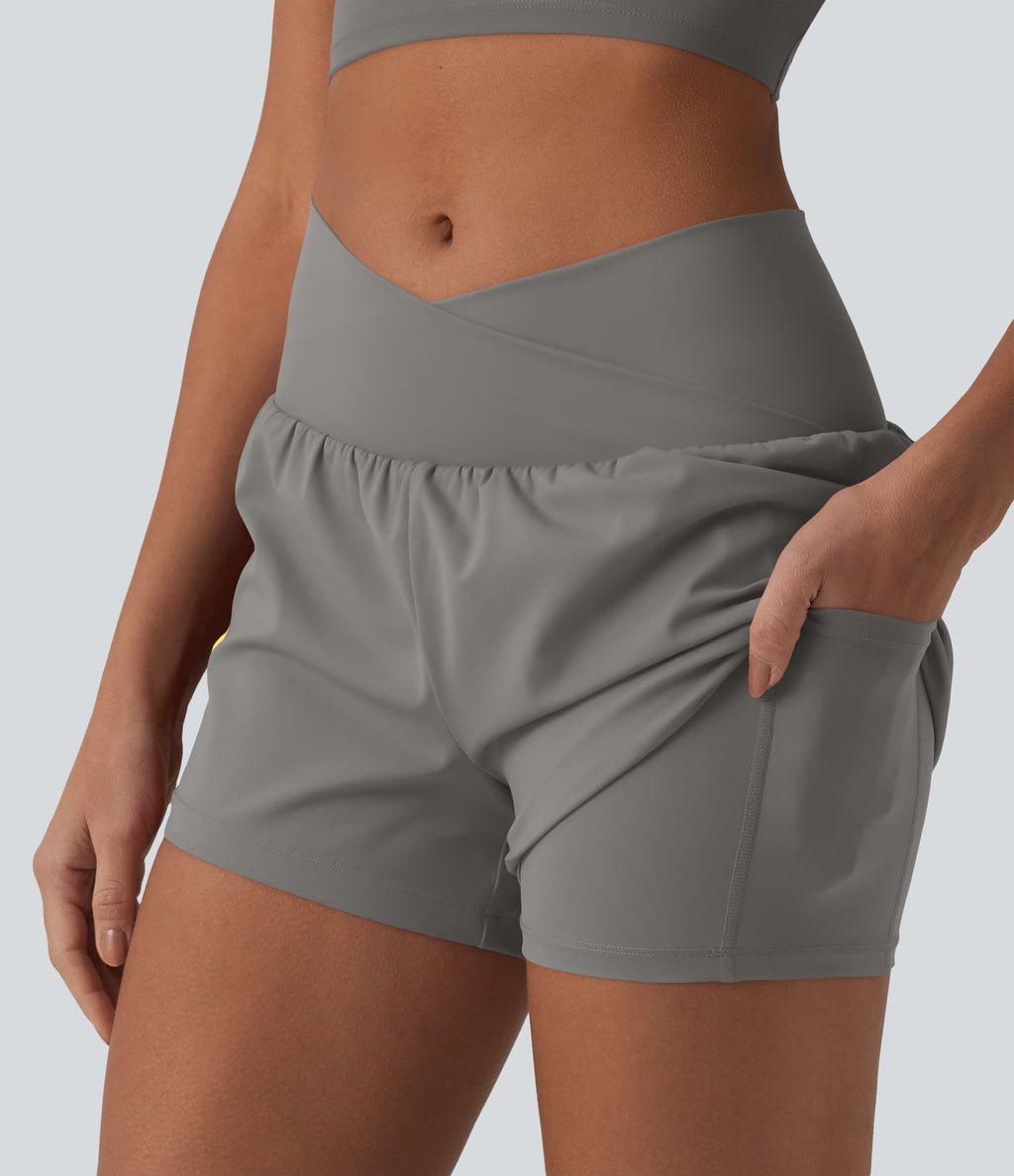 Short de yoga 2-en-1 SoftlyZero™ Airy croisé taille haute 7,5 cm effet frais InstantCool avec poches