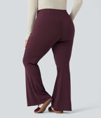 Pantalon décontracté grande taille croisé, évasé en maille gaufrée, taille haute, avec poches