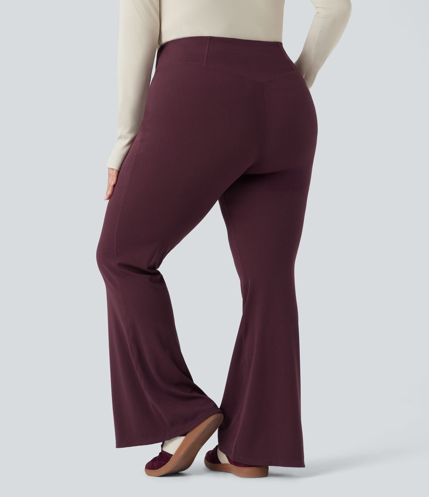 Pantalon décontracté grande taille croisé, évasé en maille gaufrée, taille haute, avec poches