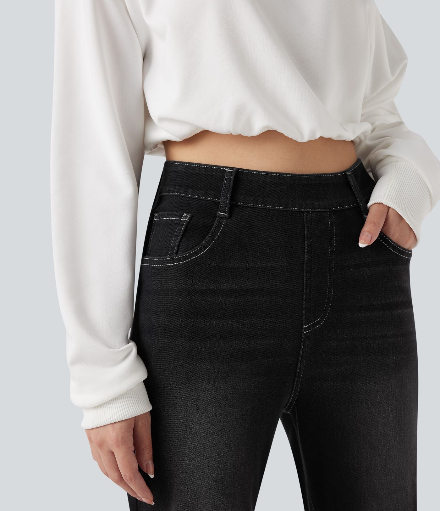 Jean décontracté Halara Flex™ ajusté taille haute ourlet retroussé avec poches
