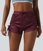 Short décontracté satiné taille haute avec cordon de serrage froncé et poche