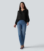 Chemisier tailleur en satin col cranté manches longues