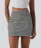 Jupe mini décontractée 2-en-1 taille haute rayée gaufré